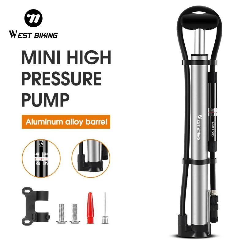 مضخة دراجة محمولة من WEST BIKING، خرطوم طويل، مضخة قدم للدراجة مع مقياس بريستا وصمام شريدر، ملحقات مضخة هواء لإطارات الدراجات