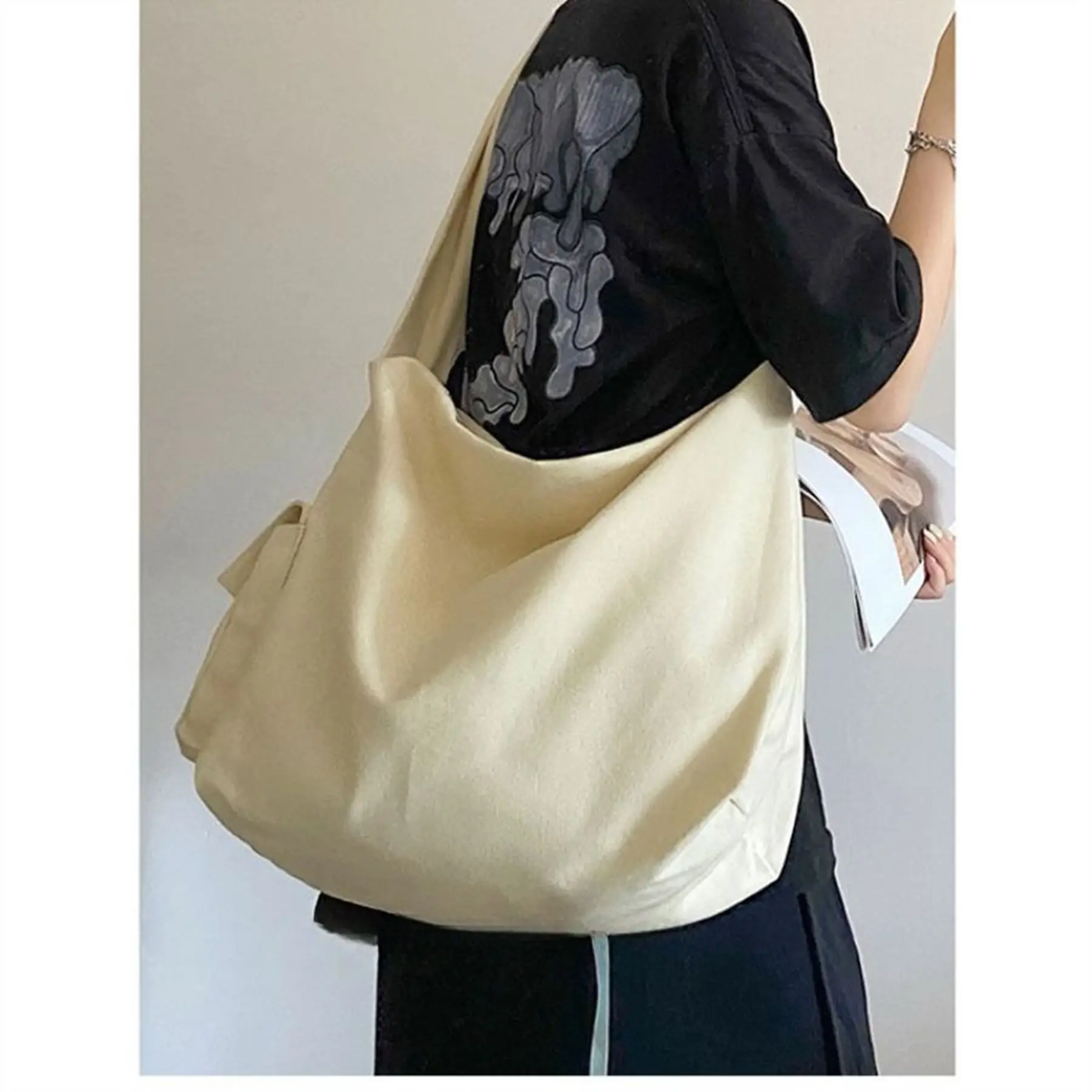 Tote Bag in tela per donna e uomo borsa a tracolla grande nera Beige borsa a tracolla femminile per donna da viaggio Casual Multi-Bag