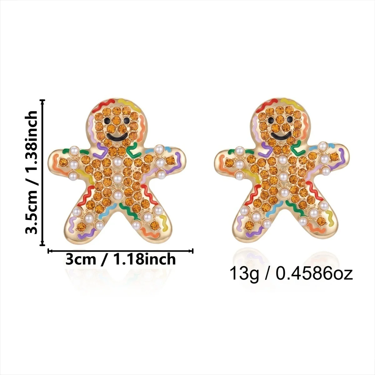Lustige Ohrstecker mit simulierten Perlen und Weihnachts-Lebkuchenmann-Motiv für Damen, kreative Acryl-Ohrringe mit winkenden Lebkuchen-Männchen, Schmuck – Detail 36