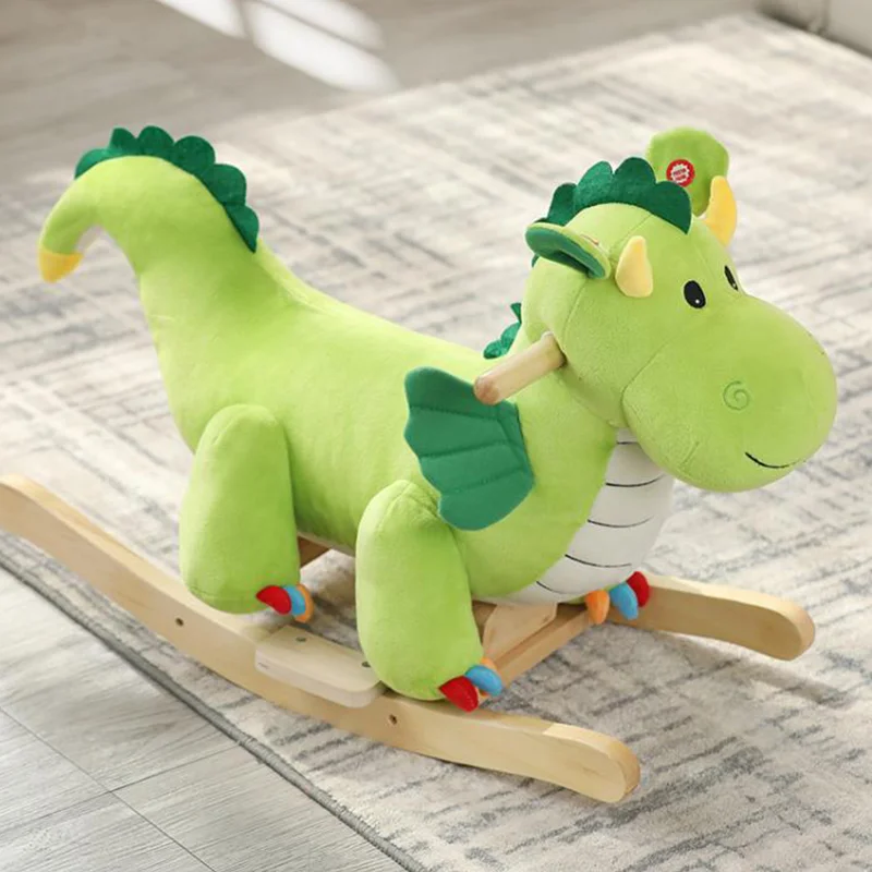 Children\'s Wooden Dinosaur Rocking Horse Soft Plush Stroller Music Balance Chair Baby Toy Kids Boy Birthday Gift