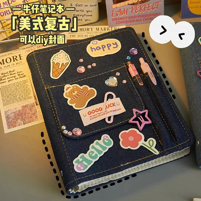 Y2K American Retro Denim Cover Loose-leaf Notebook Sweet Girl DIY Scrapbook Journal Book Kpop Girl 3 Inch Photocard Card Album