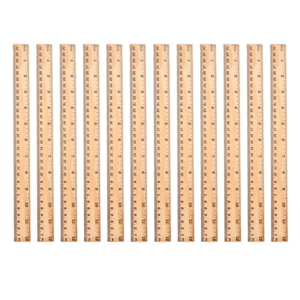 12 Pcs Ruler Wooden Office Straight Rulers Bulk for Classroom Multi-function Student