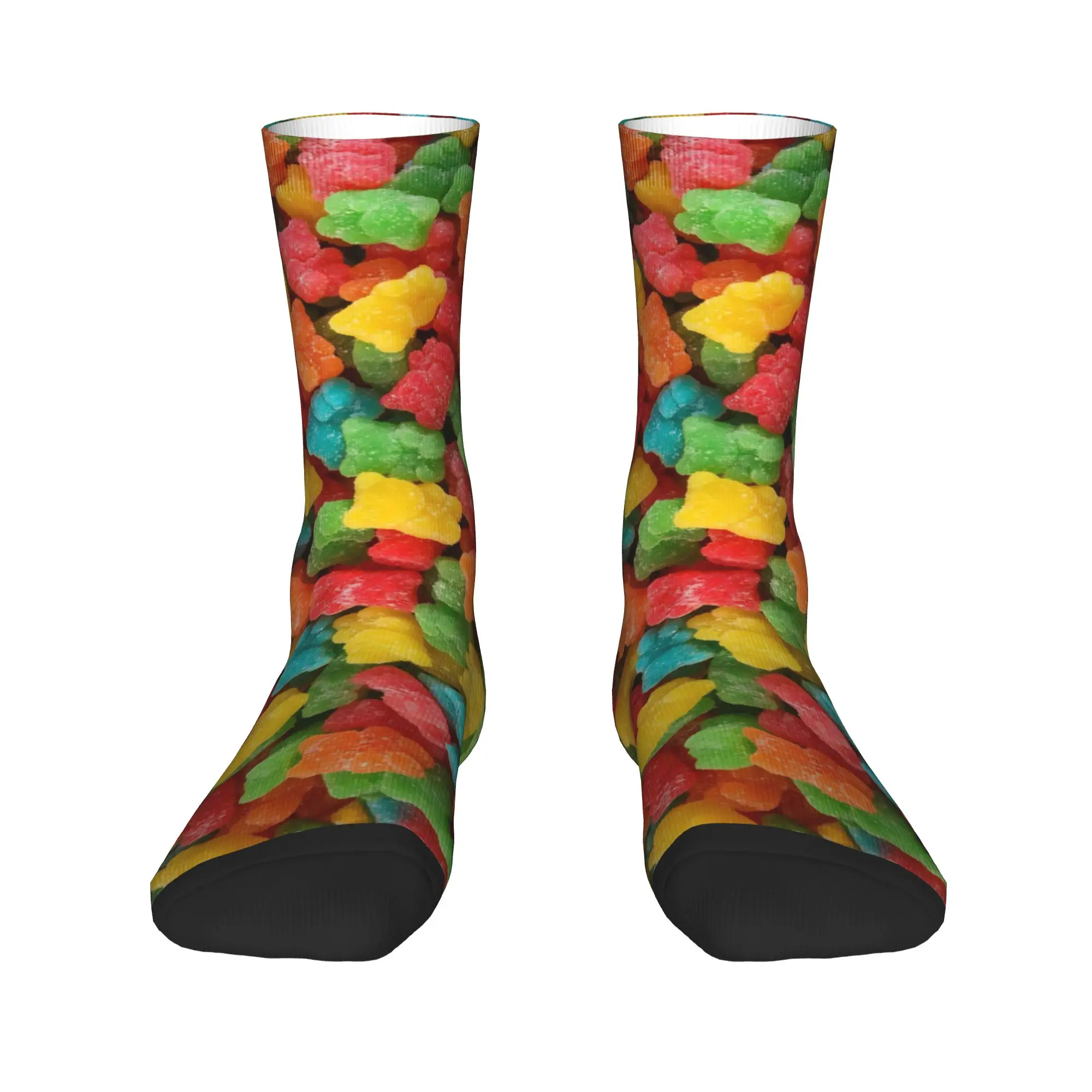 Sweet Gummy Bear Pattern Socks Colorful Candy Pattern Stockings Anti Bacterial Men Socks Breathable Winter Skateboard Socks