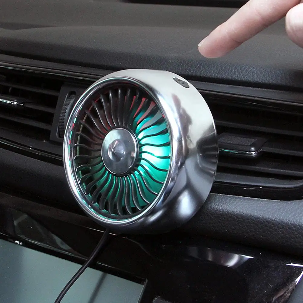 Mini Car Fan USB Air Outlet Cooling Gale Colorful Light Adjustable 3 Speed Low Noise Auto Interior Accessories Keep Cool