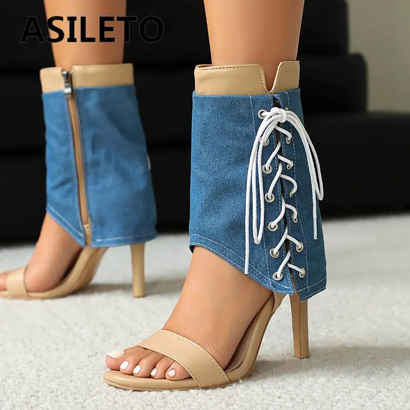 

ASILETO 2025 Luxury Female Sandals Thin High Heels 10.5cm Zipper Lace Up Mixed Color Large Size 46 47 48 Fashion Dating Shoes