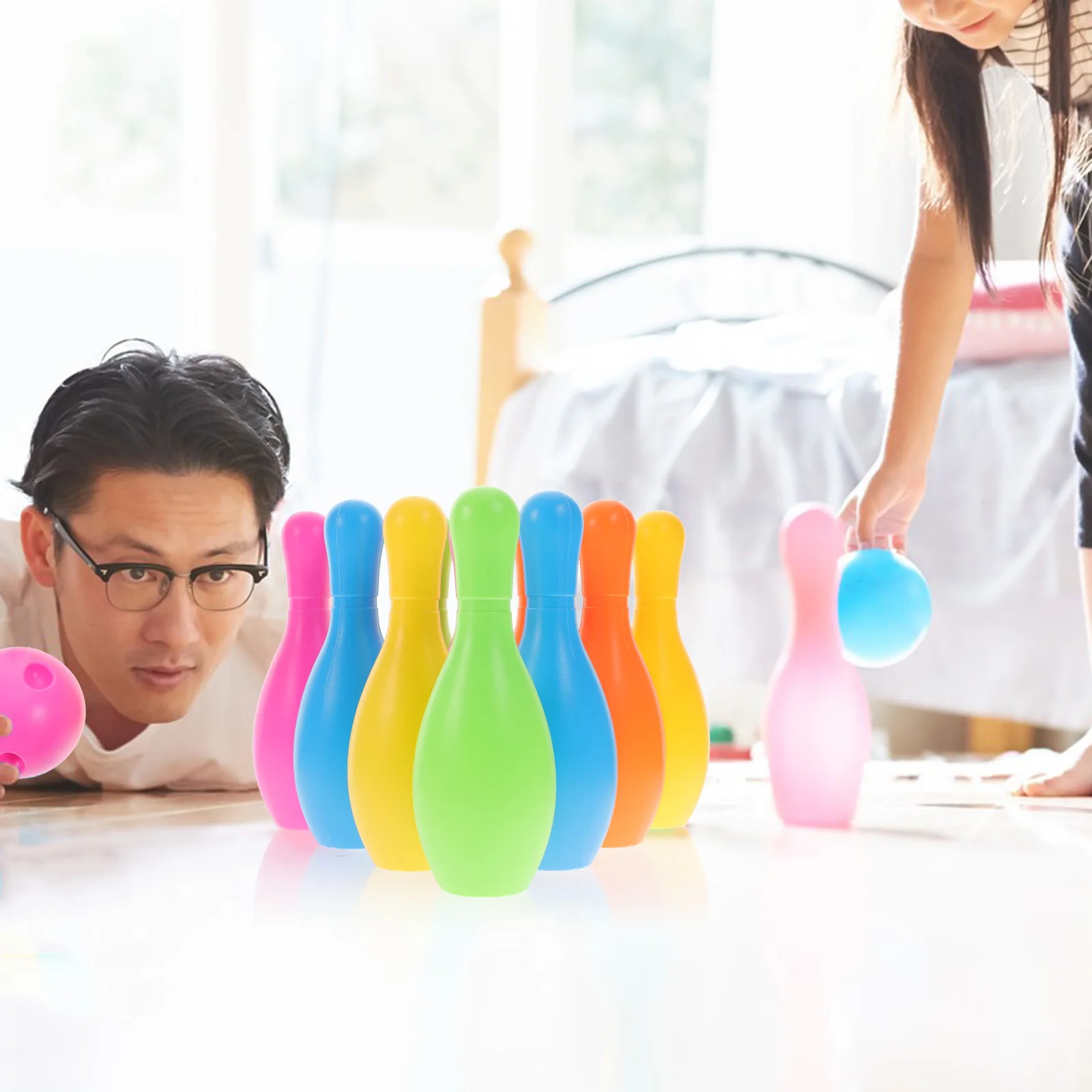 ชุดมินิโบว์ลิ่ง 1 ชุดสำหรับเด็กเล่นในร่มและกลางแจ้ง ขนาดเหมาะสม เสริมสร้างพัฒนาการทางสติปัญญา กิจกรรมกีฬาโยน