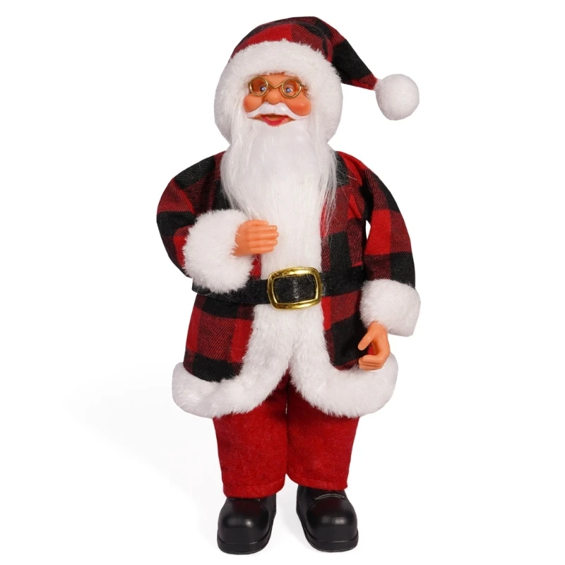 Christmas Santa Figurine Decoration 12Inch Multicolored Checkered Standing Santa Figure Dolls for Holiday Table Display