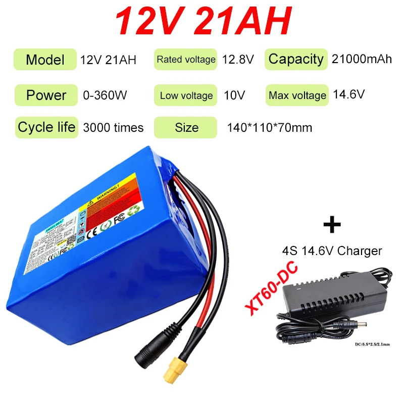 12V LiFePO4 Battery 14AH 14AH 21AH 28AH 35AH High-capacity 4S-32700 with BMS for Outdoor Solar Power Supply Toy Cars + Charger