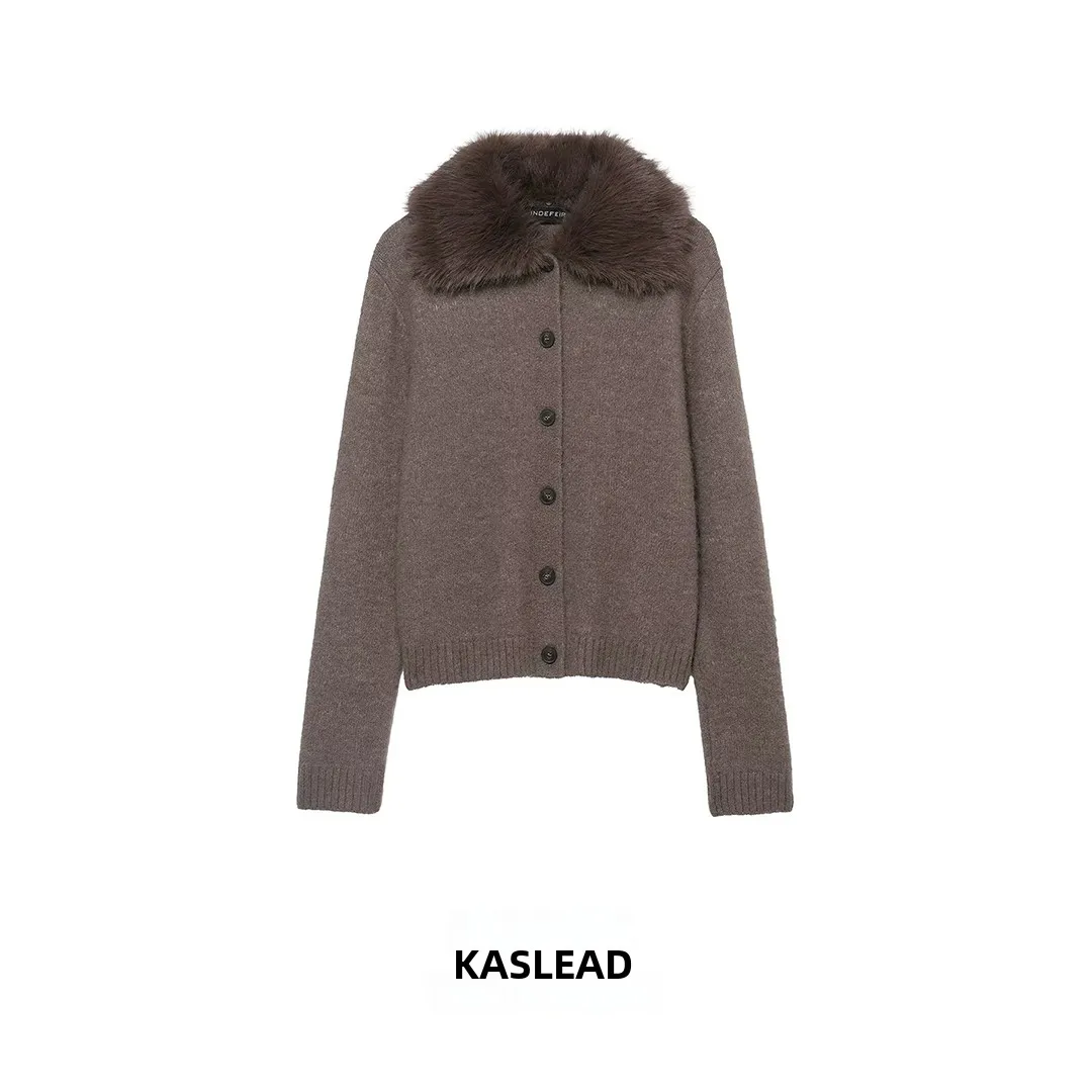 

KASLEAD новое женское вязаное пальто с эффектом искусственного меха, отложной воротник, длинный све, повседневная застежка на пуговицы, полиэфирное волокно