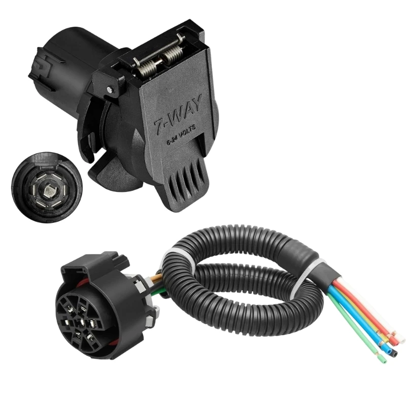 A2UC Trailer Socket Wiring Assembly Replacement USCAR for Lighting, Turn, Reverse and Electric Brake Circuits, with 6-24V 7-Way