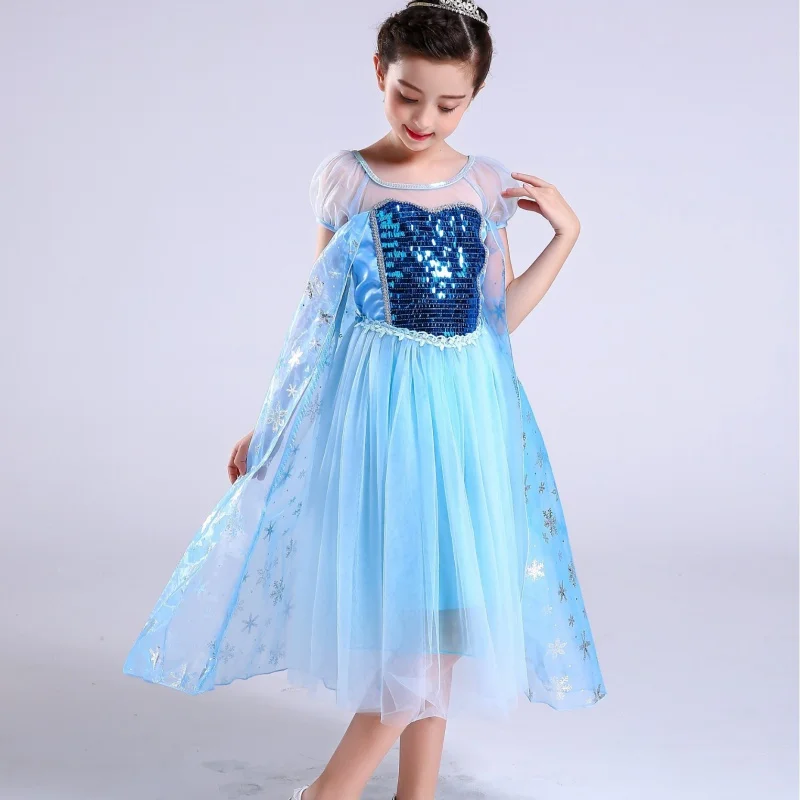 Princess Elsa Mesh mantello Halloween Performance Wear abito completo per bambini