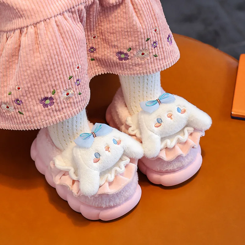 Winter Sanrios Anime Cinnamoroll Child Cotton Slippers Kawaii Parent-Child Include Heel Child Cartoon Keep Warm Cotton Shoes