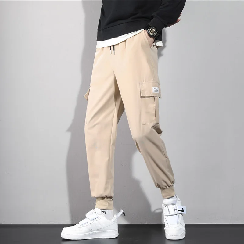 Fashion Solid Color Pocket Man Cargo Pants New High-quality Stickers Loose All-match Male Youth Handsome Casual Trousers