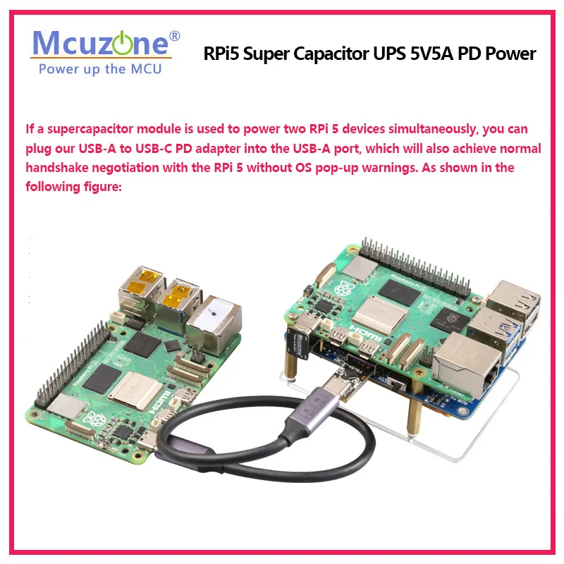 Moduł zasilania UPS PD z superkondensatorami 5V5A dla Raspberry Pi 5, obsługuje szeroki zakres napięć 9-24V lub wejście PD USB-C oraz wyjście USB-C PD. — zdjęcie produktu 3