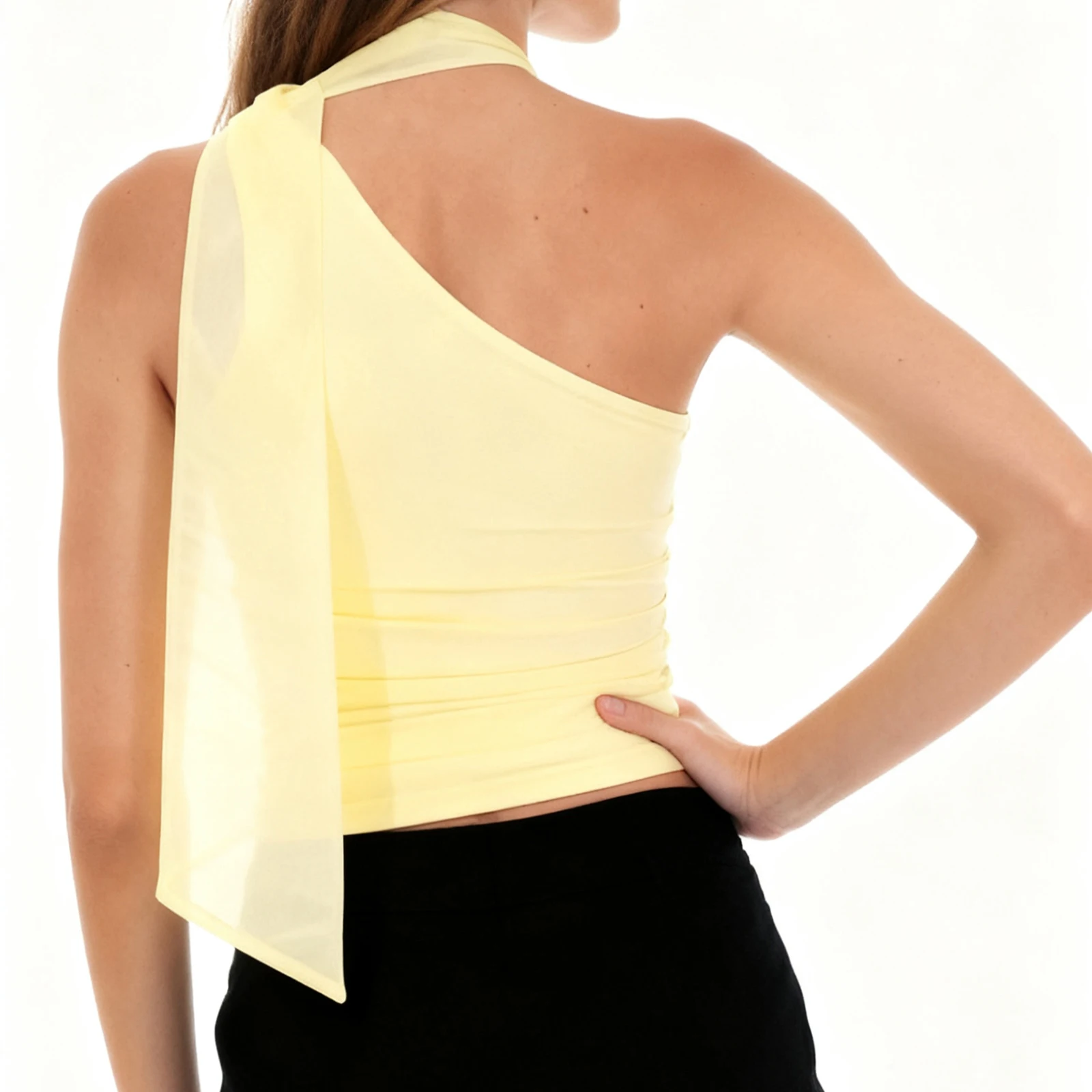 Halter tanktops voor dames met sjaal Stijlvol effen kleur Casual slim fit vest voor zomer en lente