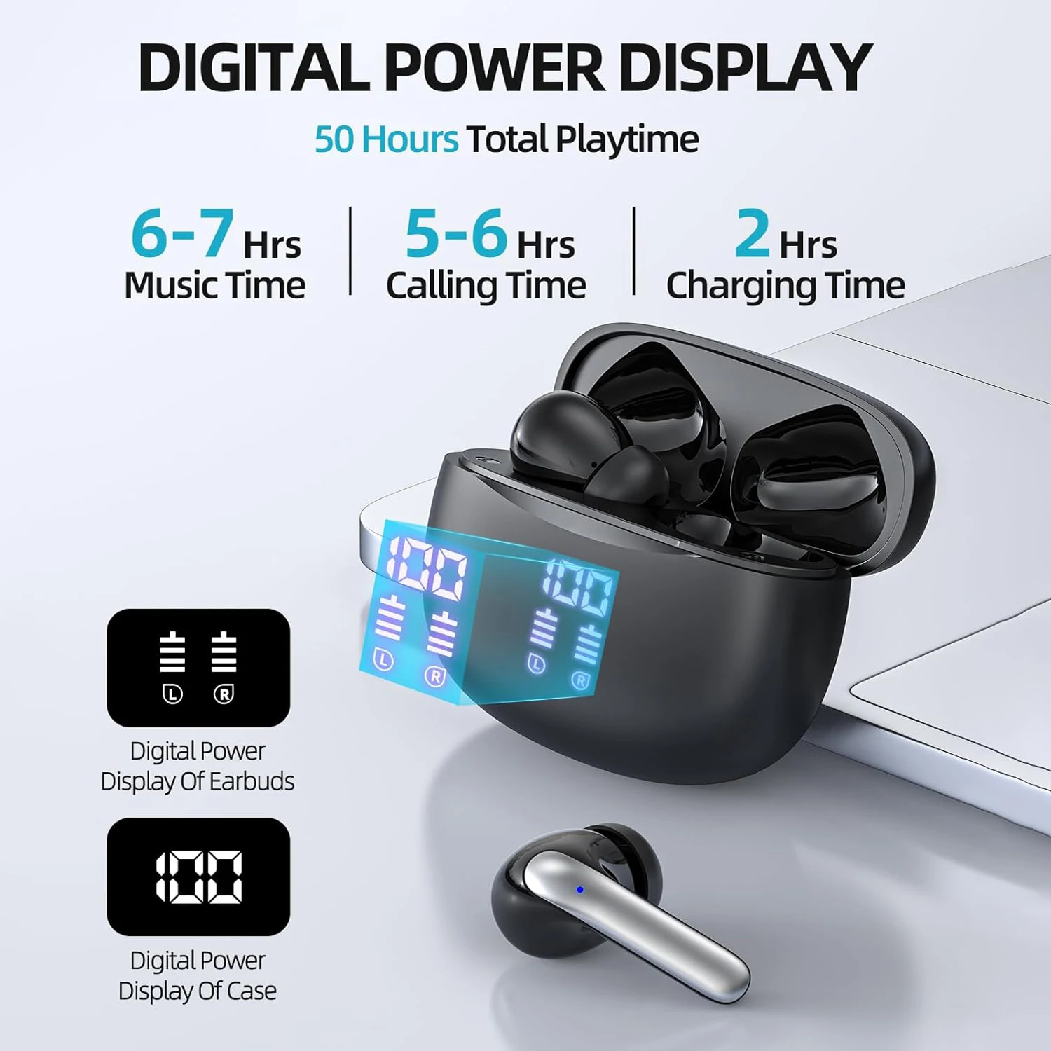 سماعات بلوتوث لاسلكية غامرة HD صوت عميق باس HiFi صوت ستيريو LED عرض الطاقة لتشغيل رياضات الألعاب