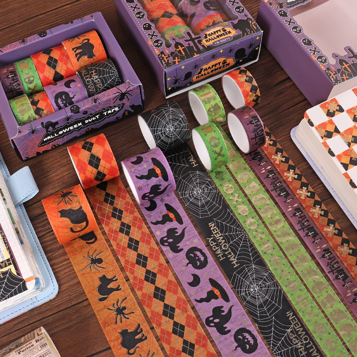 Halloween Washi Tape Set 8 Rolls – Decorative Masking Tape for DIY Scrapbooking Journaling, 1.5cm/3cm X 2m, for Halloween Party