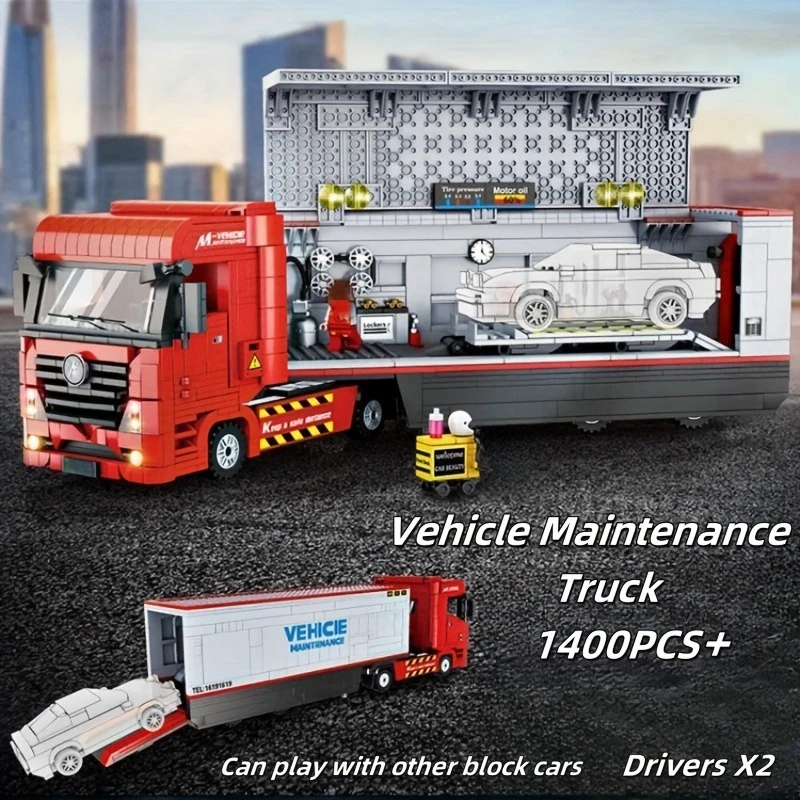 Station d'entretien de véhicule Mobile de ville technique, blocs de construction, ensemble de réparation automobile, outils de réparation, assembler modèle de brique, jouet, cadeau pour enfant