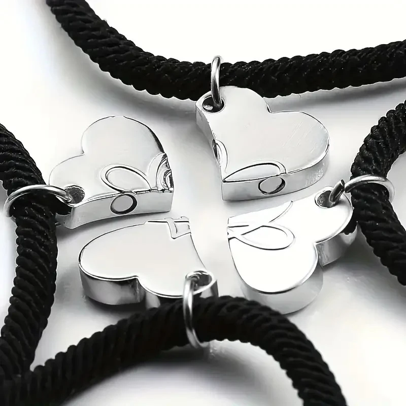 For 4pcs Women Men Magnet Heart Best Friend Forever Good Luck Bracelet Gift Four-leaf Clover Magnetic Best Friendship Bracelets