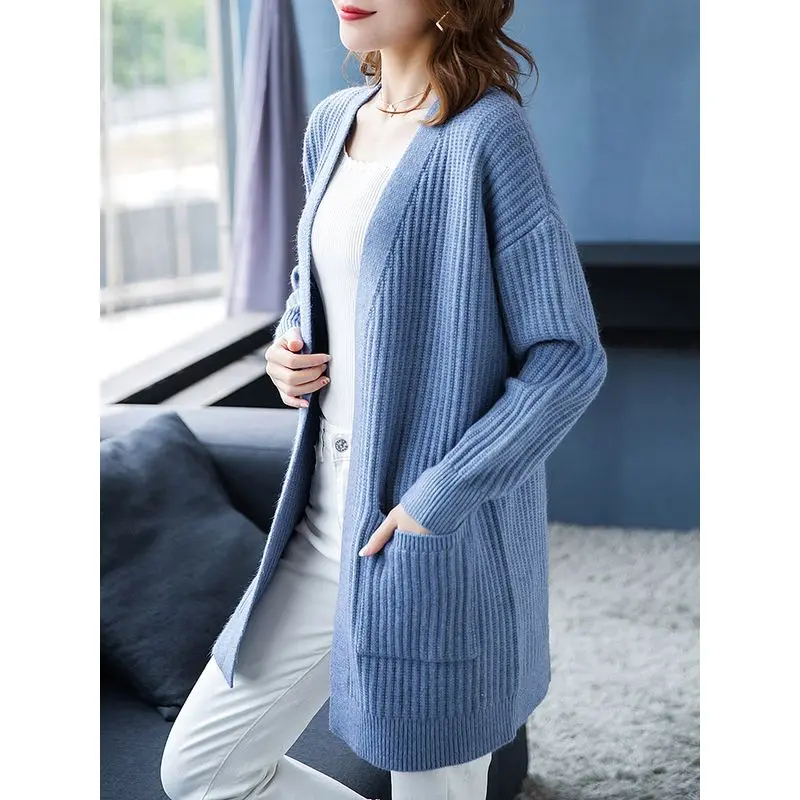 Spring Autumn New Sweater Knitting Cardigan Long Sleeve Solid Color Loose Simplicity Fashion Tops Vintage Elegant Women Clothing