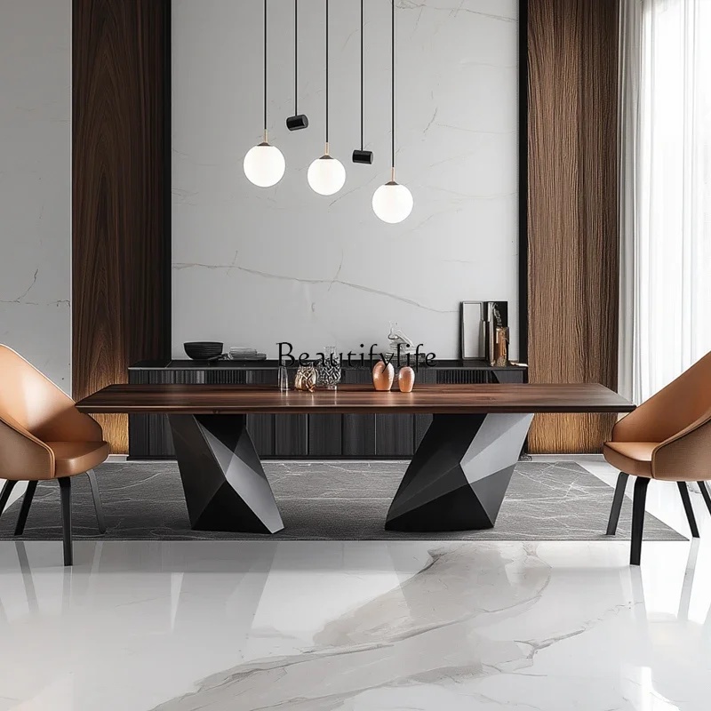 Italian minimalist all-solid wood dining table rectangular creative villa home high-end dining table