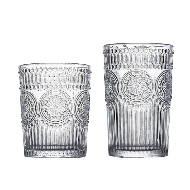 Nordic Cup with Golden Edge Vintage Sunflower Glass Cups Embossed Water Cup Juice Cup Breakfast Glass Wine Glass Household Glass