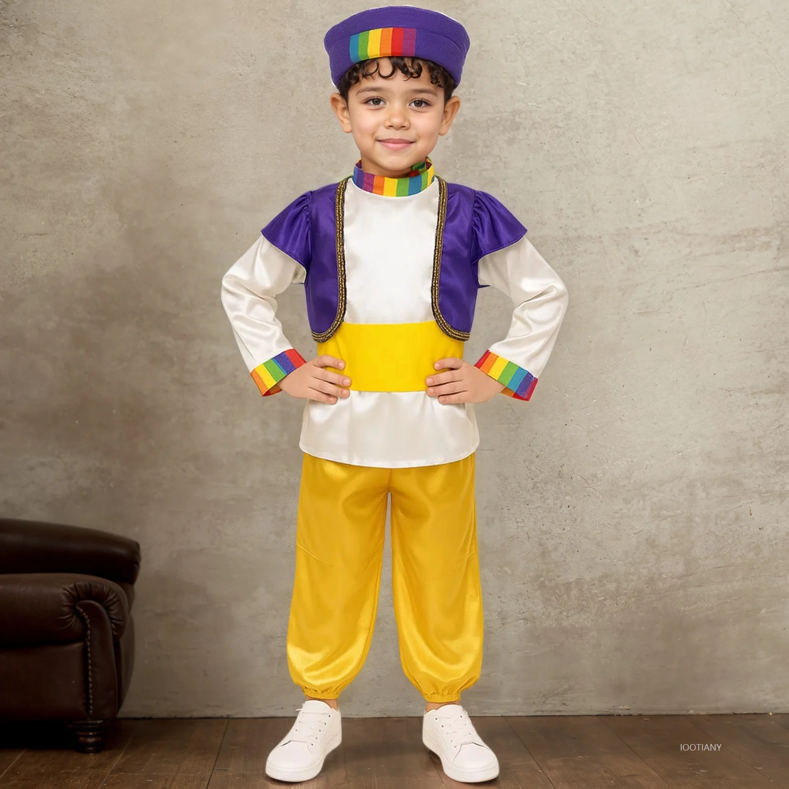 

New Roman Egyptian Halloween Carnival Theme Party Aladdin Lamp Boy Hat Set For Boys Fairy Tale Arabian Prince Role Play Costume