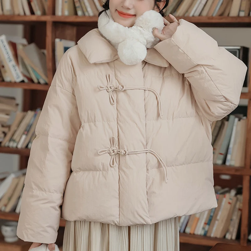 Pink Kawaii Warm Parkas Women Winter New Fashion Loose Thicken Crop Tops Korean Chic Button Preppy Style Female Puffy Coats