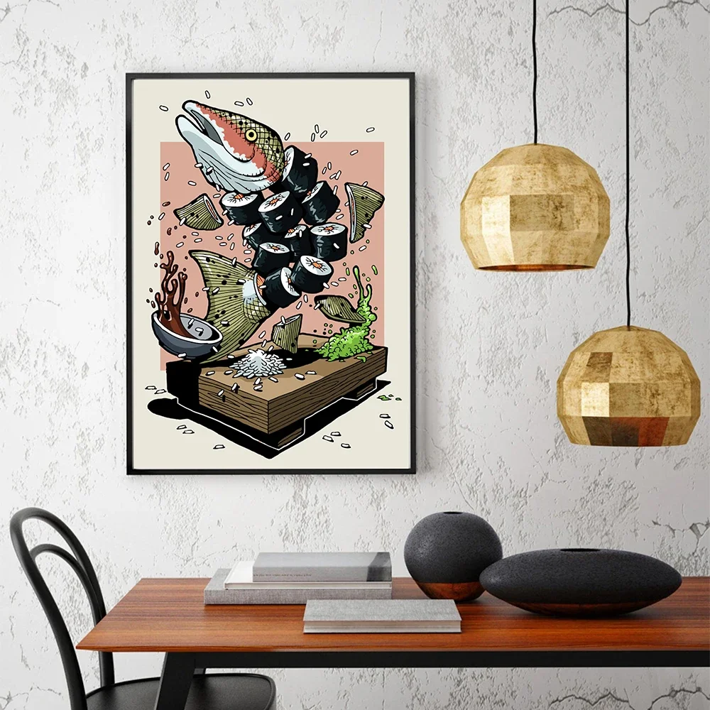 Japanese Nigiri Sushi Ramen Food Manga Poster Canvas Painting Wall Art Print Pictures for Modern Kitchen Dining Room Home Decor