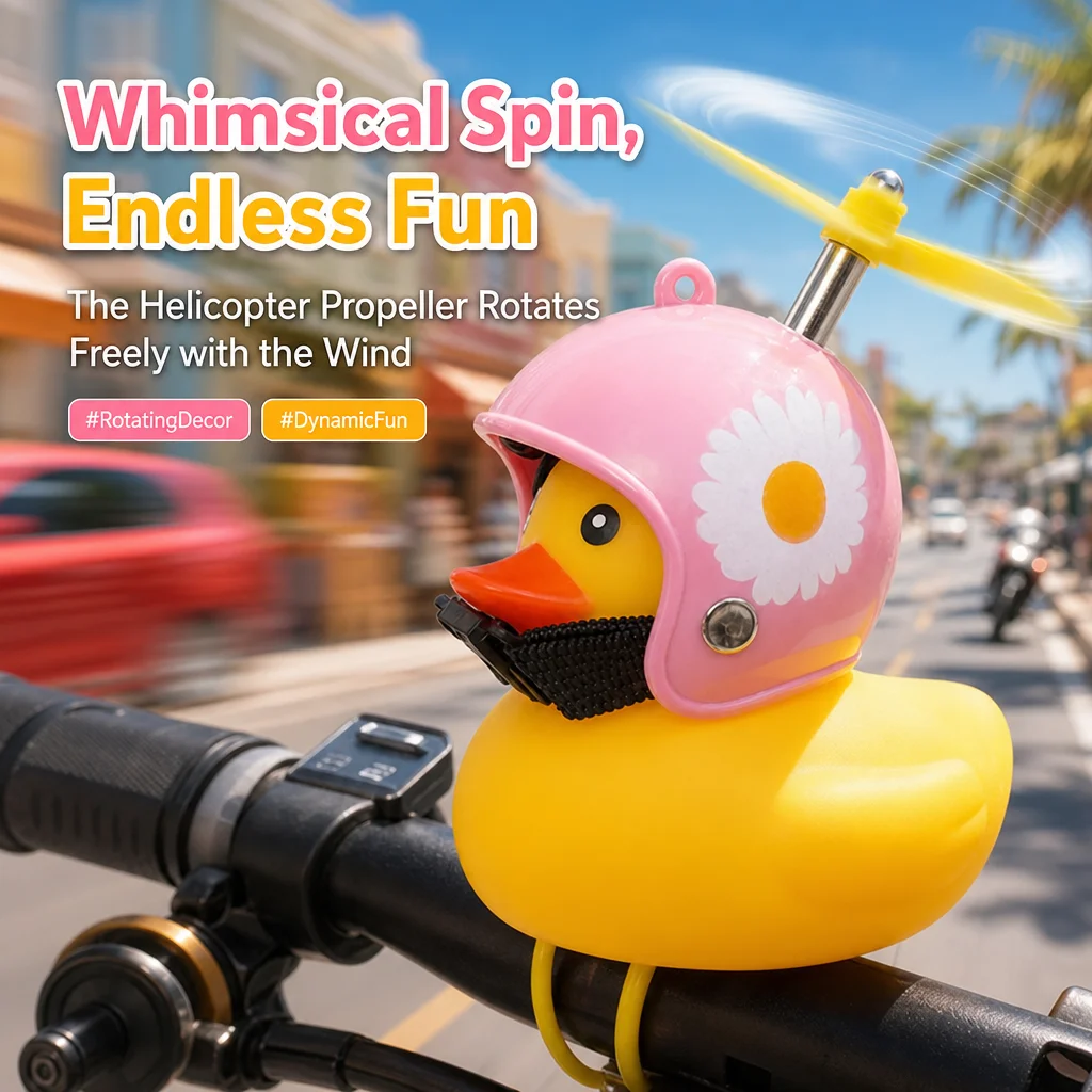 Pink Daisy Helmet Duck Whirligig Handlebar Ornament, Motorcycle Bicycle Handle Decoration