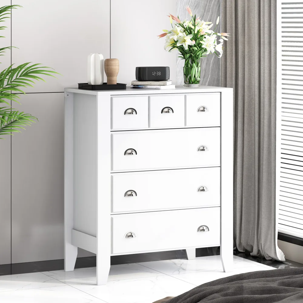 White Dresser 4 Drawer Dressers Chest of Drawers Modern Tall Dresser Wood Drawer Chest Storage Cabinet for Living Room