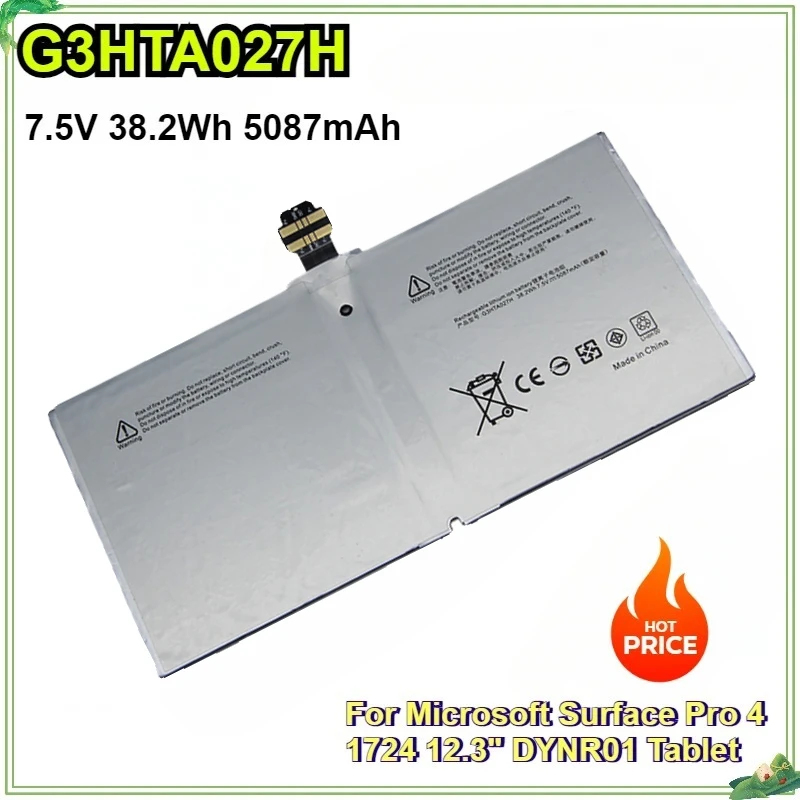 

G3HTA027H 7.5V 38.2Wh/5087mAh Laptop Battery for Microsoft Surface Pro 4 1724 12.3" DYNR01 Tablet