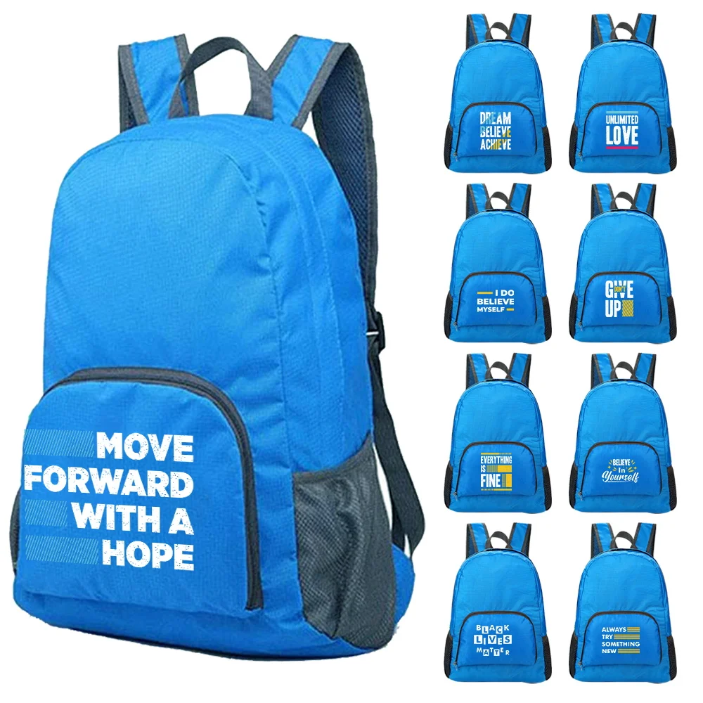Phrase Print Folding Backpack Outdoor Sports Lightweight 2026 Travel Mini Pocket Backpack Folding Storage Backpack for Men Women