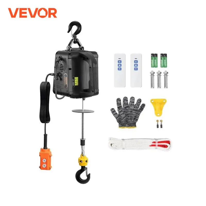 VEVOR 1100lbs 1500W Electric Hoist Winch 3-in-1 Portable Power Winch Crane with Wireless Remote Control for Overload Protection