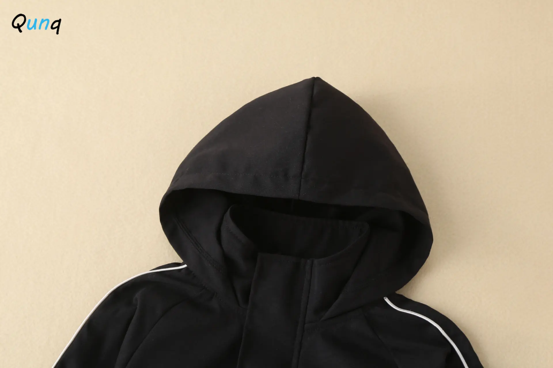 Qunq Autumn/Winter Boys And Girls Solid Hooded Splice loose Long Sleeve pullover Top Sweatshirts Casual Kids Clouthes Age 3T-8T image 3