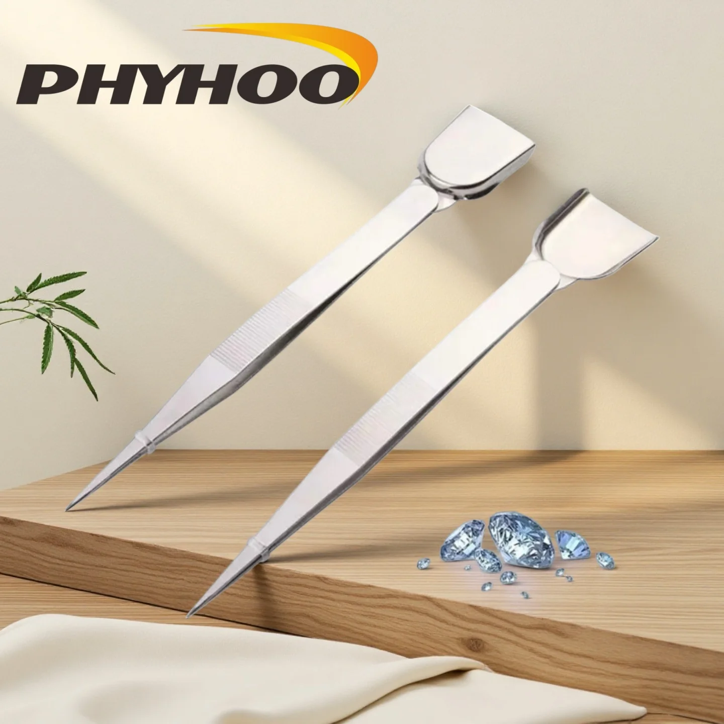 PHYHOO Stainless Steel Jewelry Tweezers with Shovel and Pointed Tips 2PCS Perfect for Picking Up Diamonds Beads Gems Small Parts