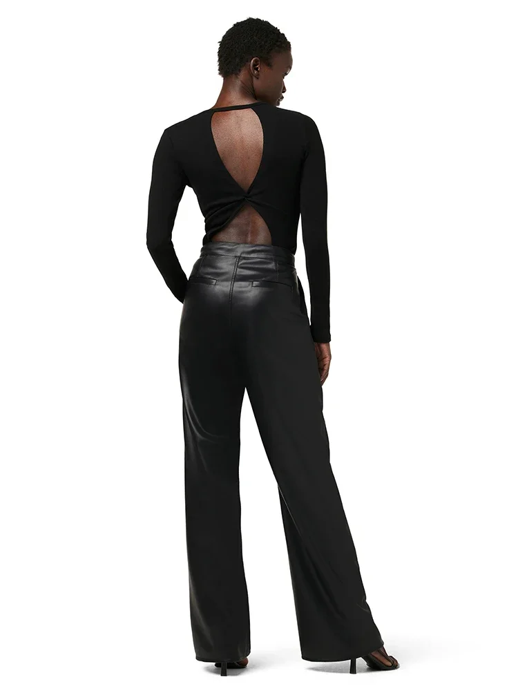 Pantalon en Faux cuir noir mat pour femmes, élégant, taille haute, droit, fête, bureau, Vintage, PU, personnalisé, nouveau Clubwear