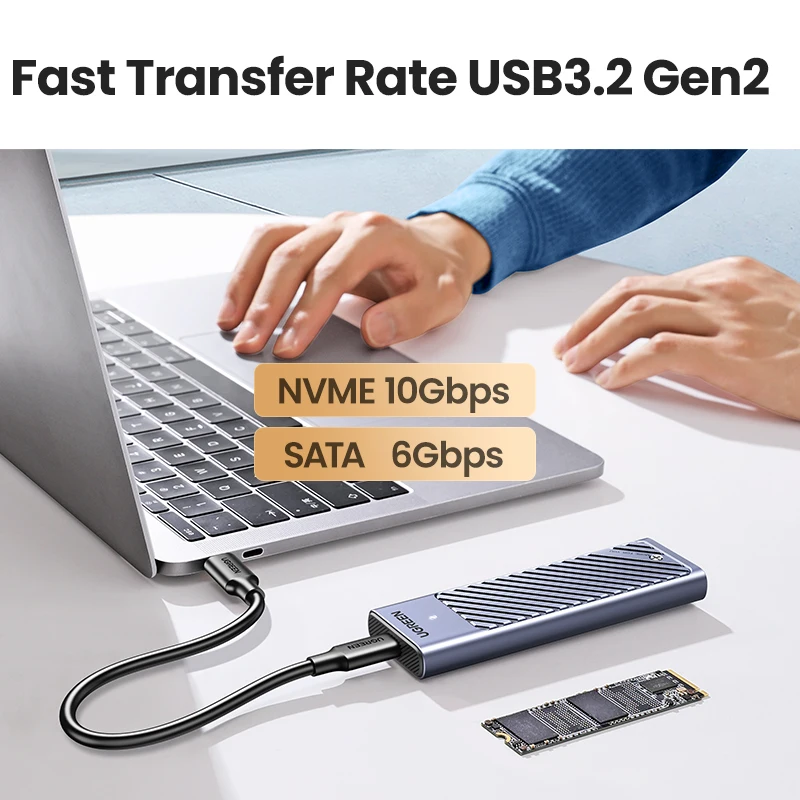 Imagem -02 - Ugreen m2 Ssd Case M.2 Nvme Ssd Ssd Gabinete Adaptador 10gbps Usb 3.2 Gen2 Usb c Externo Gabinete Suporta m e b & m Chaves