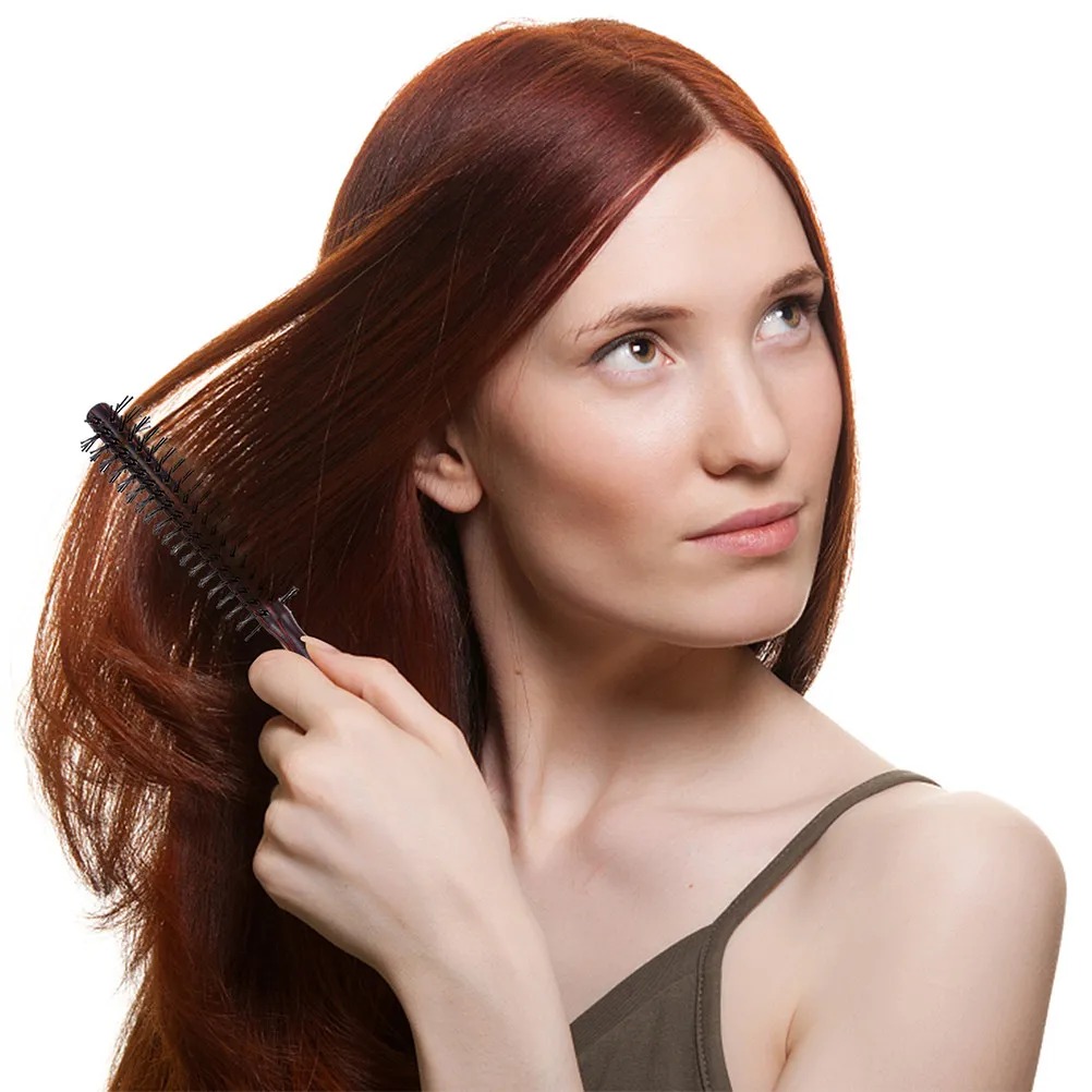 2Pcs Wood Round Hair Brush Curling Comb Ergonomic Handle Hairstyling Comb for Blow Dry Hair Care Salon Supplies