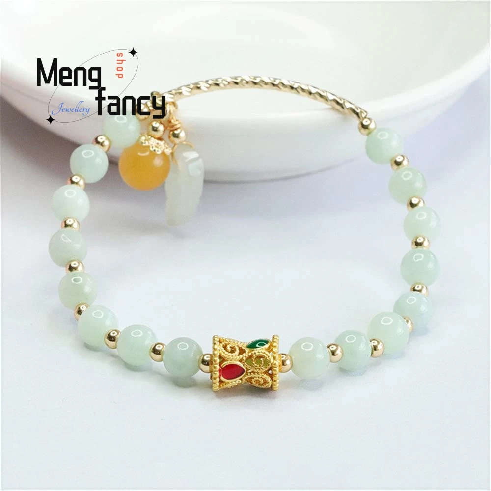 Natural Myanmar A-goods Jadeite Jade Leaf Half Bangle Shaped String Bracelet Exquisite Elegant Simple High-grade Fashion Jewelry