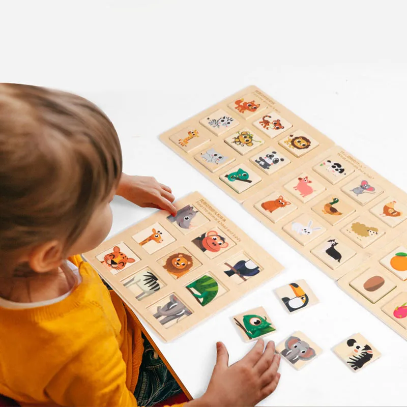 Wooden Logical Thinking Matching Puzzle Cognitive Board Montessori Teaching Aid Fruit Animal Pairing Board Educational toys