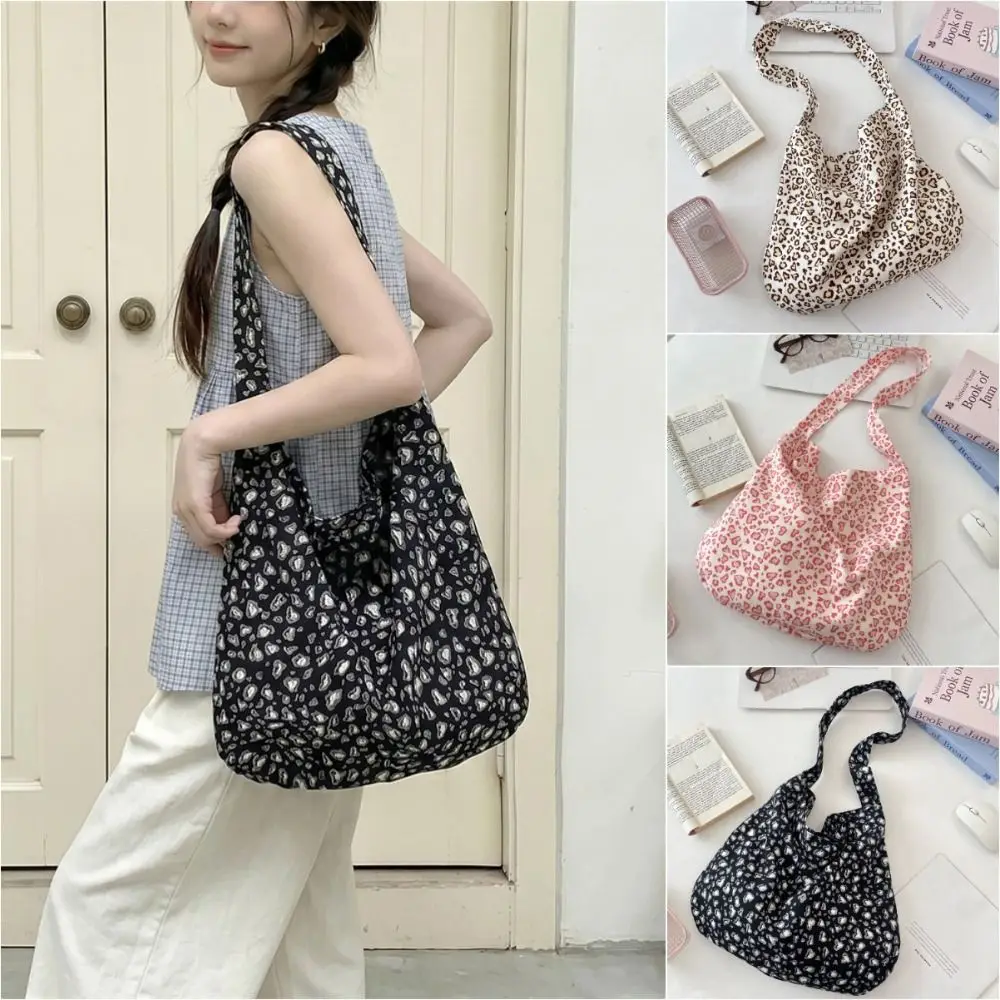 Artistic Corduroy Shoulder Bag Retro Leopard Large Capacity Tote Bags Buckle Closure Women's Handbags Women