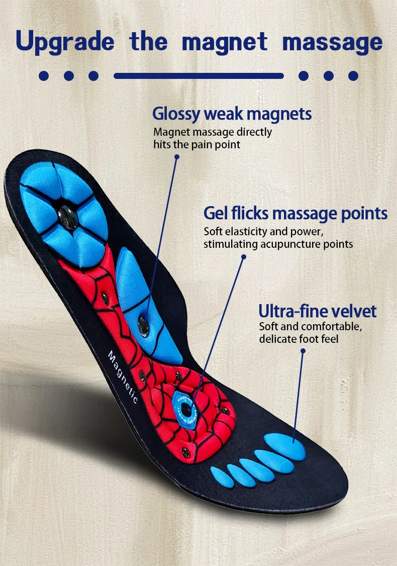 Magnettherapie-Massage-Einlegesohlen für Herren, Akupunktur-Massage-Einlegesohlen, Fußgewölbeunterstützung, orthopädische Einlegesohlen, bequeme Schuhpolster, 1 Paar/2 Paar. – Detail 3