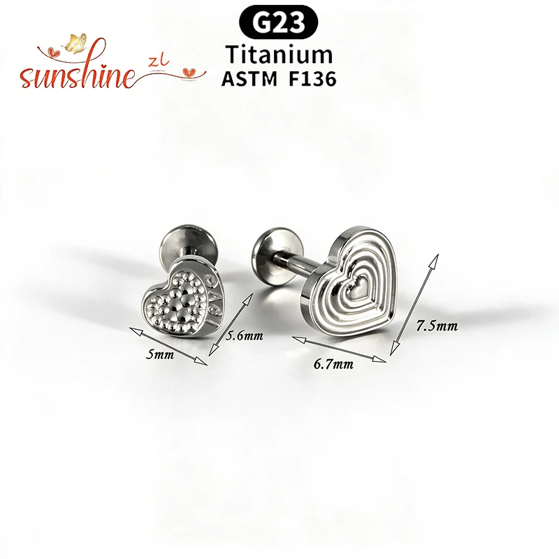 1PCS G23 Titanium Butterfly Heart Cartilage Earrings Stud Internally Threaded Cross Love Helix Ear Tragus Piercing Body Jewelry