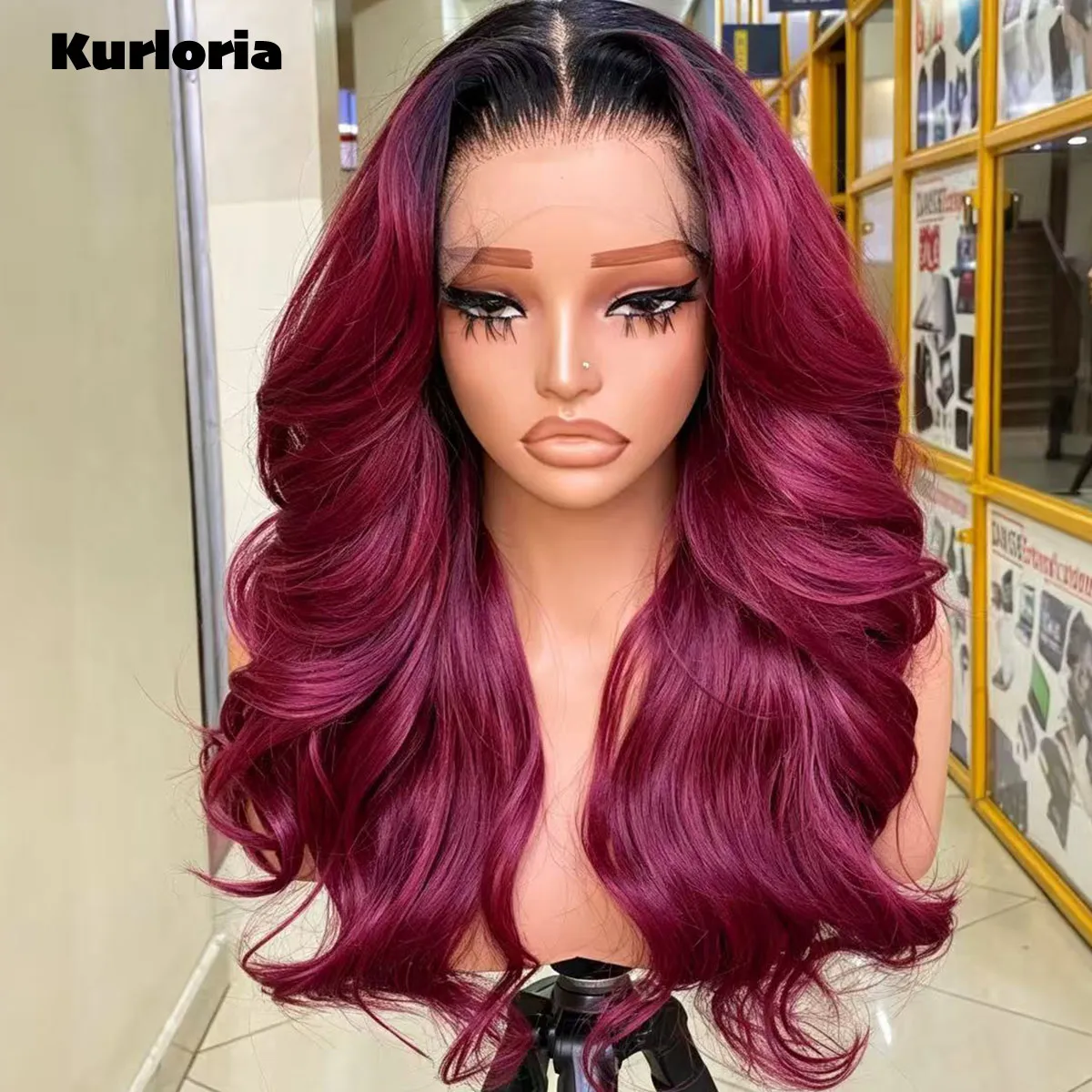 Ombre Burgundy Body Wave 13x6 13x4 HD Transparent Lace Front Wig 100% Human Hair Drawstring Glueless Wear and Go Wig
