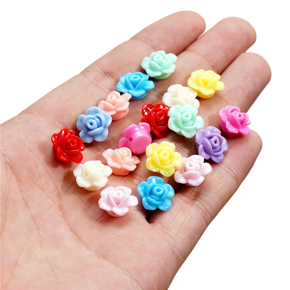 Cuentas espaciadoras sueltas de acrílico para fabricación de joyas, accesorios de ropa hechos a mano, pulsera DIY, flor Rosa colorida, 13mm, 40 unidades por lote