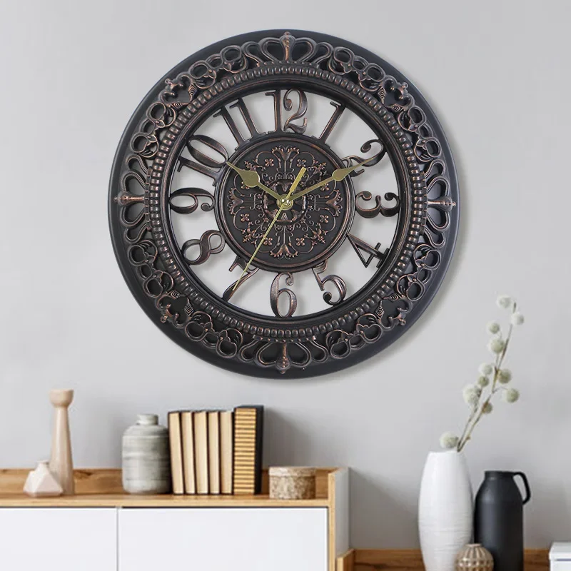 European creative 12 inch wall clock living room bedroom round wall office plastic wall clock