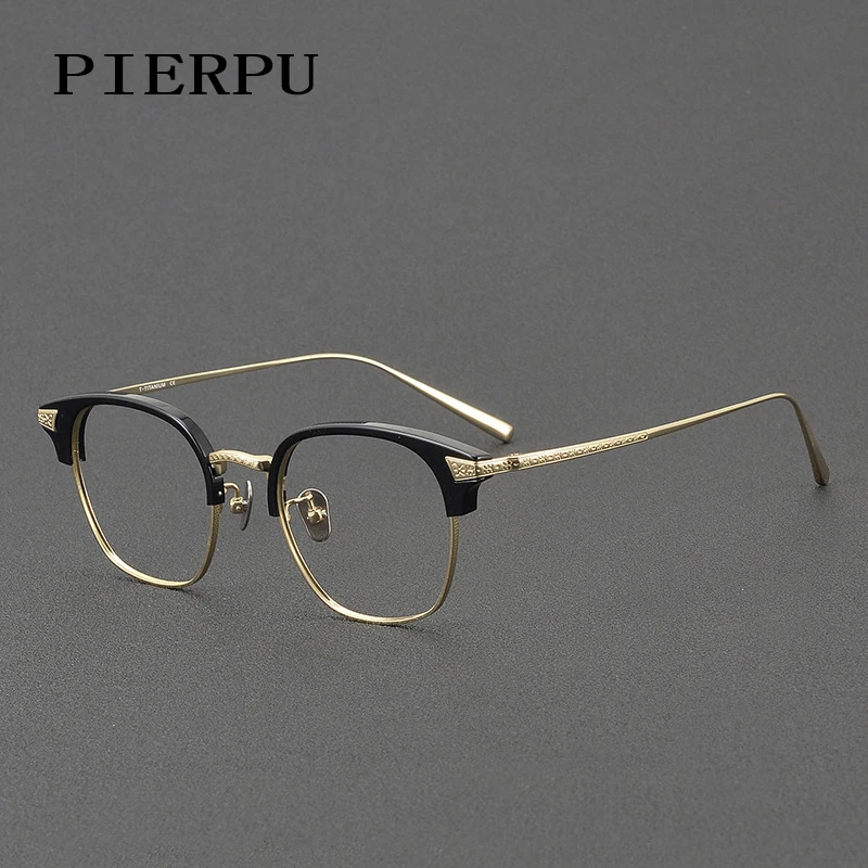 

High quality Titanium Prescription Glasses Men women Round Myopia Half Frames Acetate Eyeglasses Male Business Style glasses