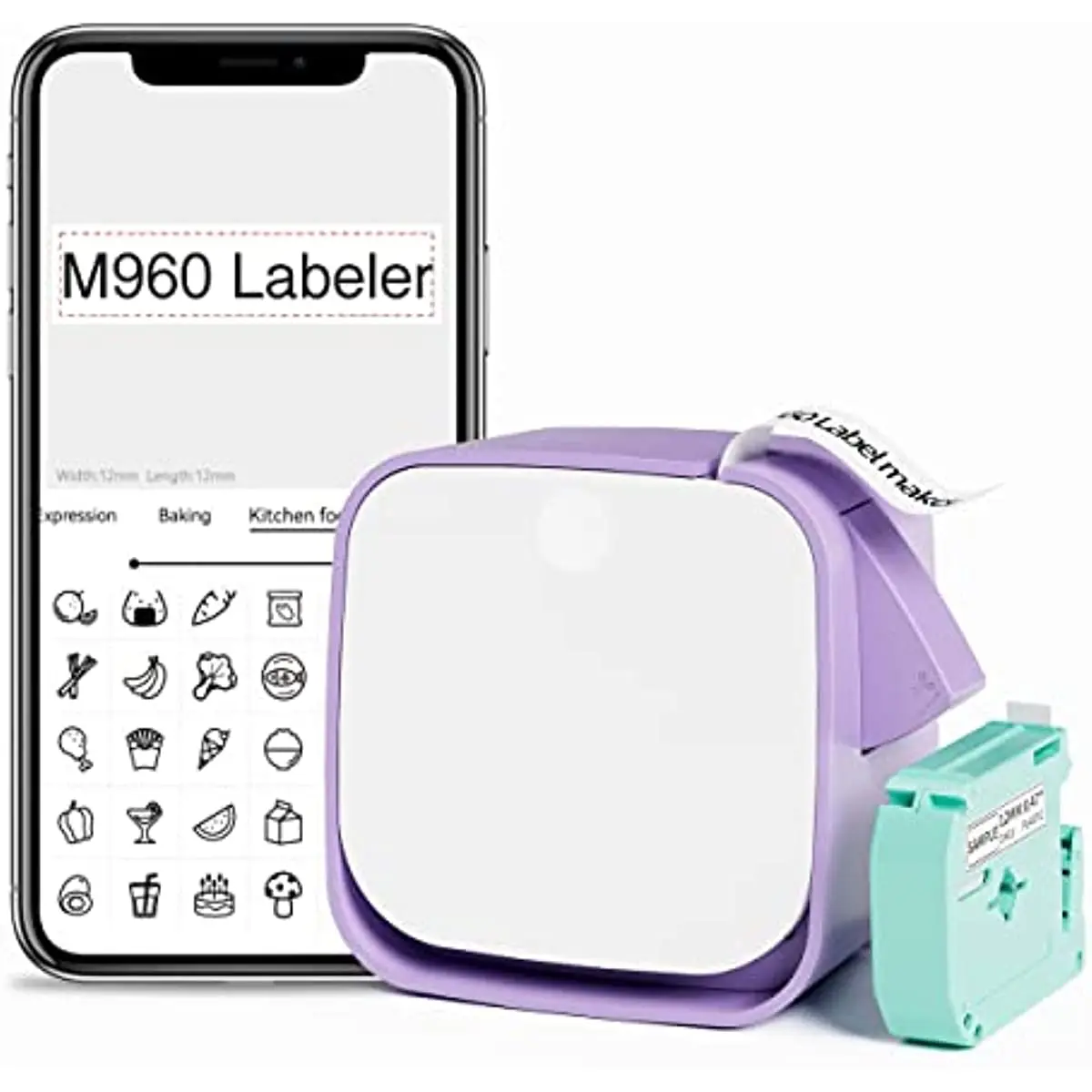 Vixic M960 Label Maker Machine with Tape (Bundle with 5 Color Tapes),12mm White/Pink/Yellow/Blue/Red Bluetooth Label Makers