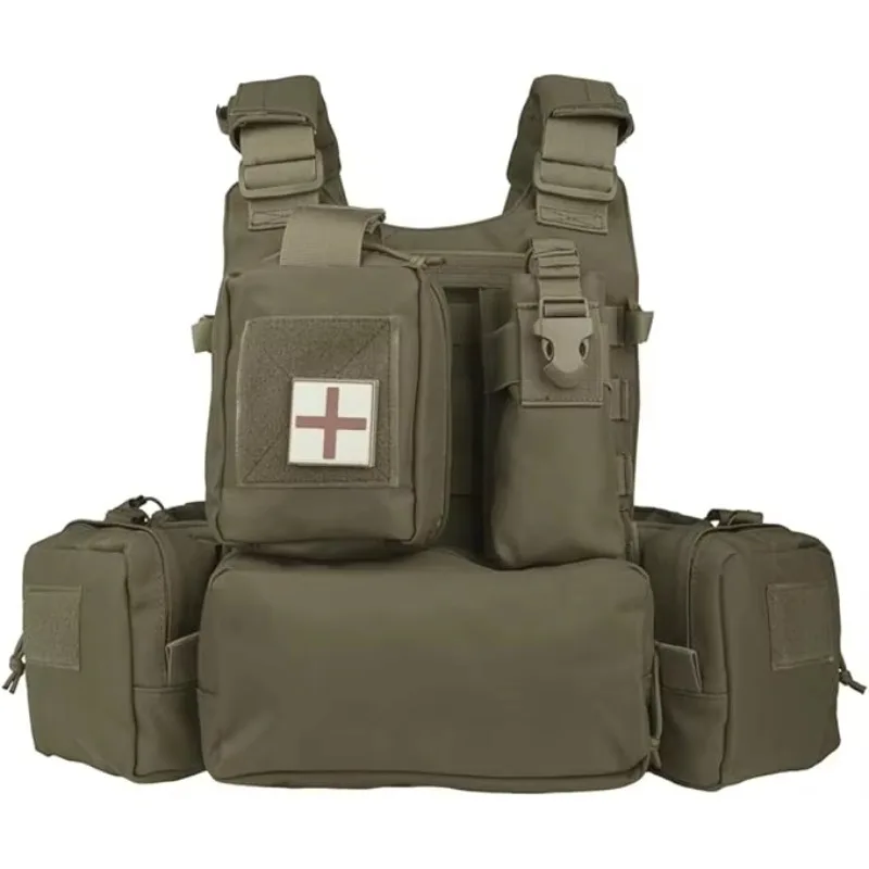 Vanda Brown Nylon Tactical Vest with Quick Release Buckle Metal Hardware Molle System Compatible